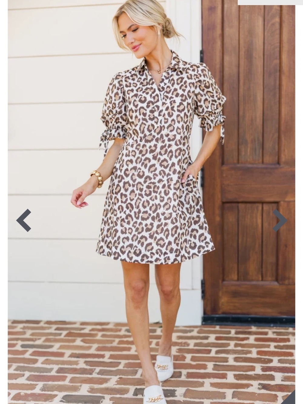 entro Leopard Print Mini Dress Sz M w MEASUREMENTS Back Ties Pockets Puff Slvs